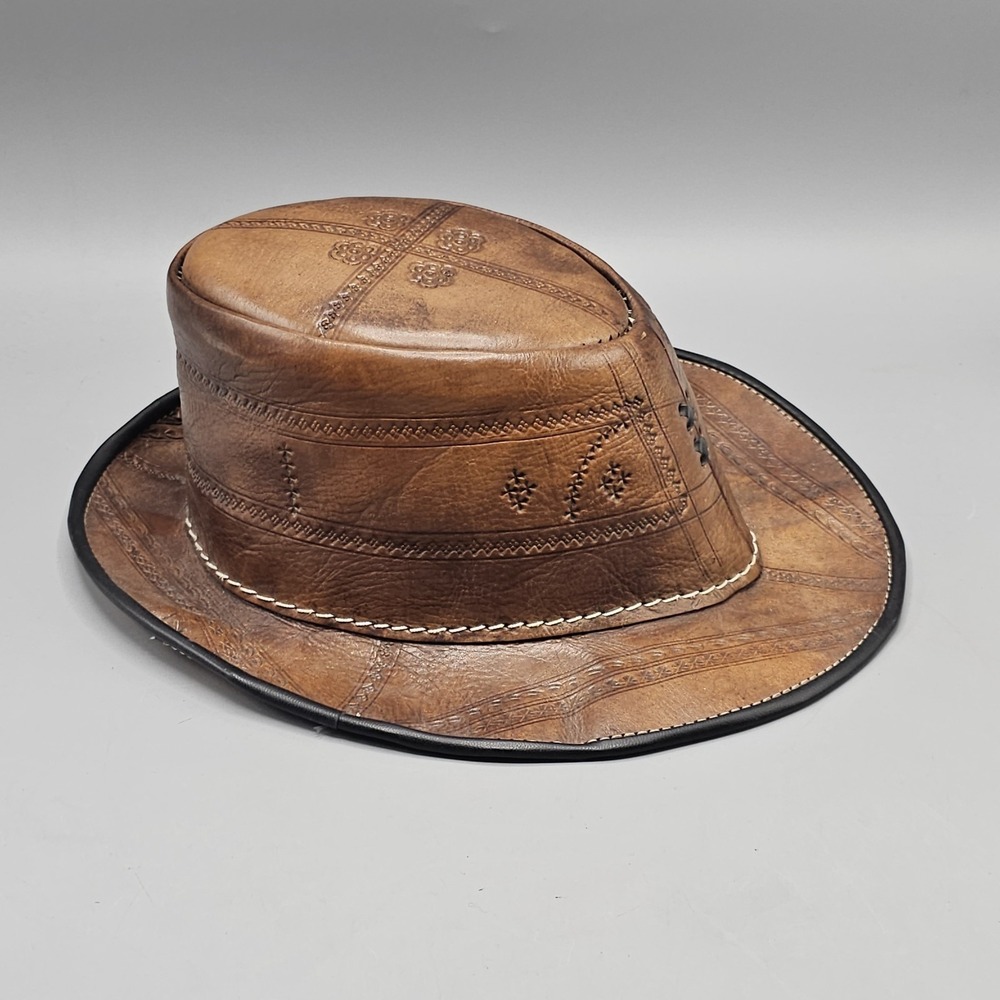 Vintage Leather Stitched Tooled‎ Western Cowboy Hat One Size S/M